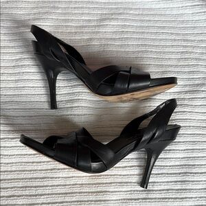 Black Leather Slingback Heels